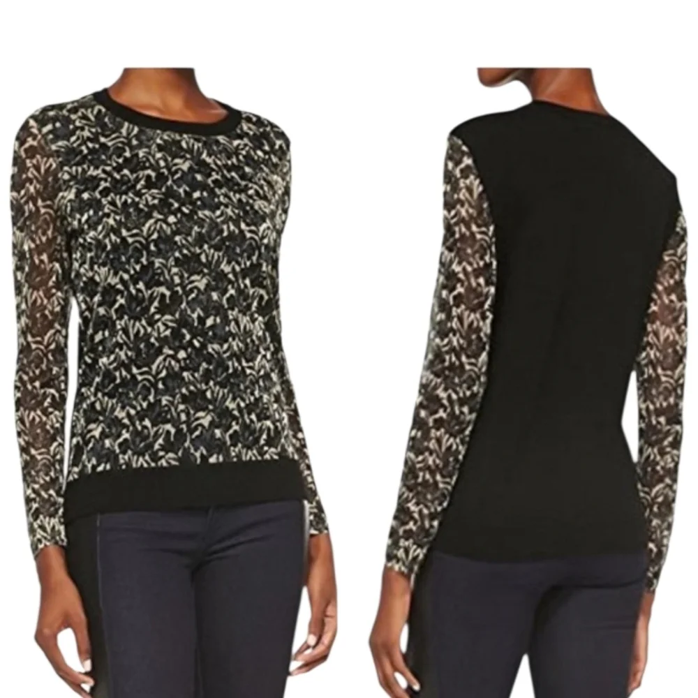 TORY BURCH HONOUR METALLIC-PRINT JACQUARD & KNIT SWEATER - Size Small
